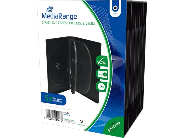 MediaRange DVD-hoes voor 5 schijven, 22 mm, zwart, verpakking 5st