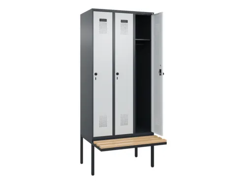 locker met bank,HxBxD 2120x900x815mm,3vak,vak B 300mm,draaigrendel