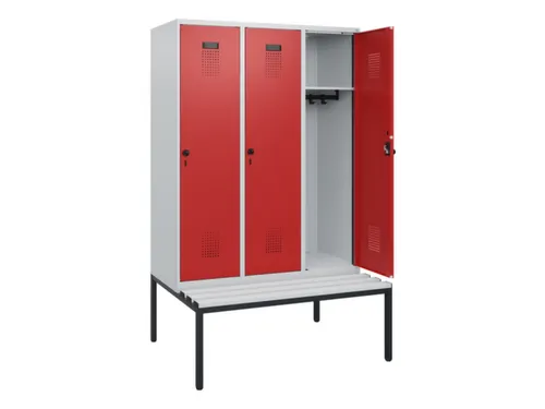 locker met bank,HxBxD 1950x1200x815mm,3vak,vak B 400mm,draaigrendel