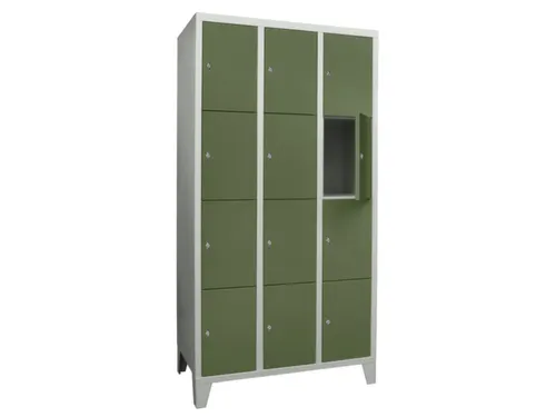 lockerkast,HxBxD 1850x900x500mm,3x4vakken,RAL7035,front RAL6011
