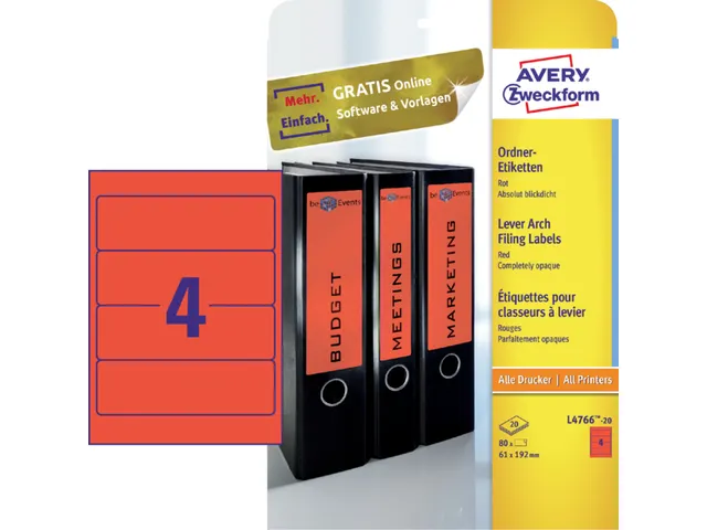 Rugetiket Avery Zweckform breed 192x61mm Rood L4766 80 stuks