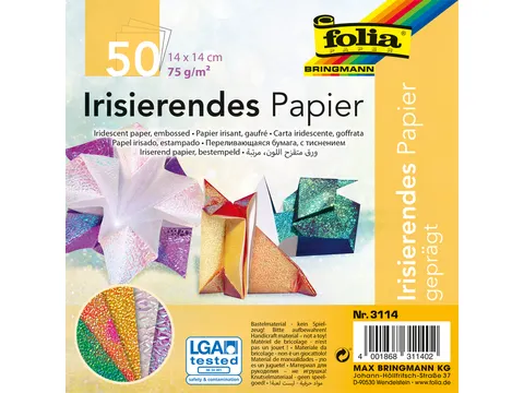 Vouwblaadjes Folia 75gr 14x14cm 50 vel 2-zijdig iriserend embossing as