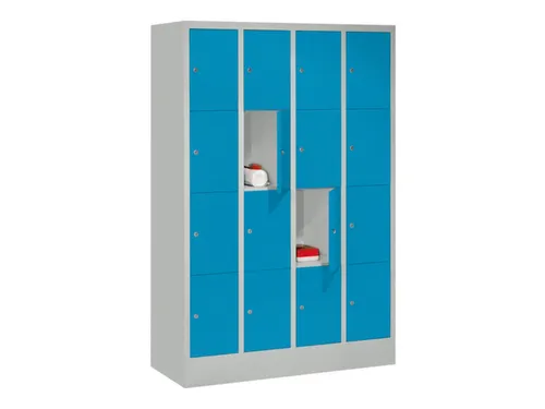 lockerkast,HxBxD 1518x1200x500mm,4x4vakken,RAL7035,front RAL5012