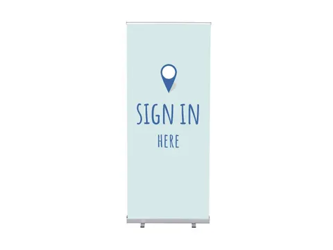 Roll-Banner 85x200 complete set met print "Sign In Here" Blauw