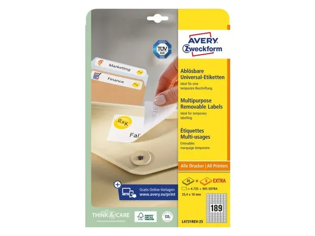 Etiquette ILC Avery 25,4x10mm blanche NP 25 feuilles 189 etiquettes pa