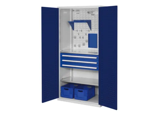 Materiaalkast Geperf. Deuren 1950x1000x600mm 3laden 2legborden Ral5010