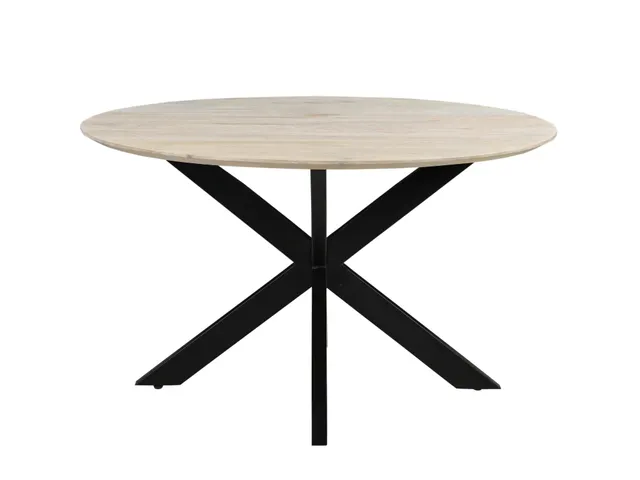 Vergadertafel Harper 130cm Rond Mango Naturel Spinpoot Zwart