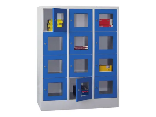 lockerkast,HxBxD 1518x1200x500mm,3x4vakken,RAL7035,front RAL5010