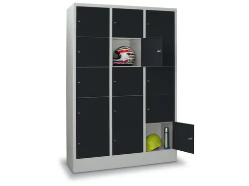 lockerkast,HxBxD 1850x1200x500mm,3x5vakken,RAL7035,front RAL7016