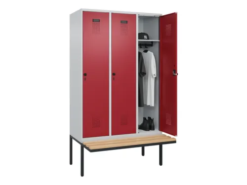 locker met bank,HxBxD 2120x1200x815mm,3vak,vak B 400mm,draaigrendel