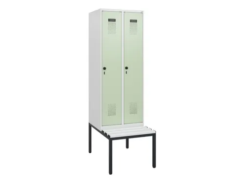 locker met bank,HxBxD 1950x600x815mm,2vak,vak B 300mm,draaigrendel