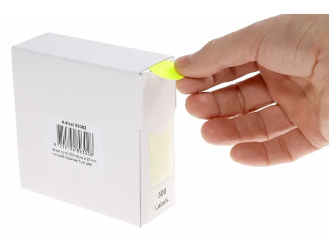 Etiquette sur rouleau 25mm jaune fluo + dévidoir 500 pièces