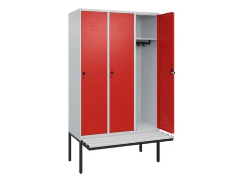 locker met bank,HxBxD 2120x1200x815mm,3vak,vak B 400mm,draaigrendel