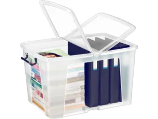Opbergbox Transparant 65 Liter Met Gespleten Deksel - 1