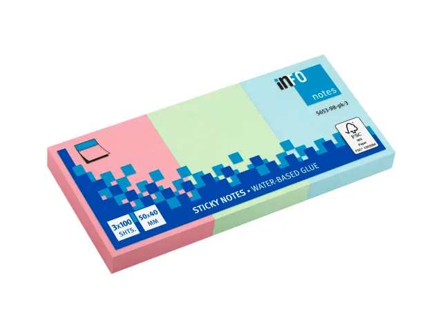 50X40Mm Assorti Pastel Pak 3 Blok 100 Vel