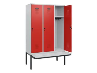 locker met bank,HxBxD 1950x1200x815mm,3vak,vak B 400mm,draaigrendel - 1