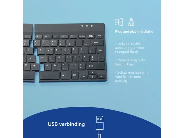 Split Break V2 ergonomisch toetsenbord Azerty BE Zwart bedraad