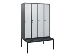 locker met bank,HxBxD 1950x1200x815mm,4vak,vak B 300mm,draaigrendel