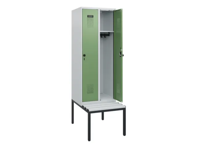 locker met bank,HxBxD 1950x600x815mm,2vak,vak B 300mm,draaigrendel