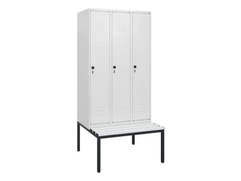 locker met bank,HxBxD 1950x900x815mm,3vak,vak B 300mm,draaigrendel