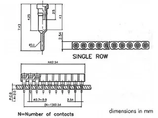 Tulpvormige IC Voet, Enkele RIJ, 40 Contacten, Pitch = 2.54mm - 3