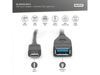 USB Type-C-adapterkabel OTG Type-C-A St/Bu 0,15m 3A 5GB 3.0-versie zwa - 3