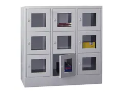 lockerkast,HxBxD 1187x1200x500mm,3x3vakken,RAL7035,front RAL3000