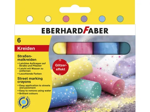 Stoepkrijt Eberhard Faber 6 glitterkleuren