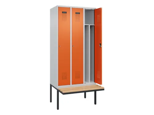 locker met bank,voor scheiding van kleding,HxBxD 2120x900x815mm,3vak