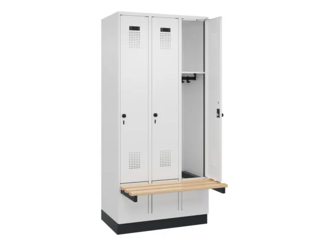locker met bank,HxBxD 1950x900x815mm,3vak,vak B 300mm,draaigrendel