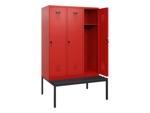 locker met bank,HxBxD 1950x1200x815mm,3vak,vak B 400mm,draaigrendel