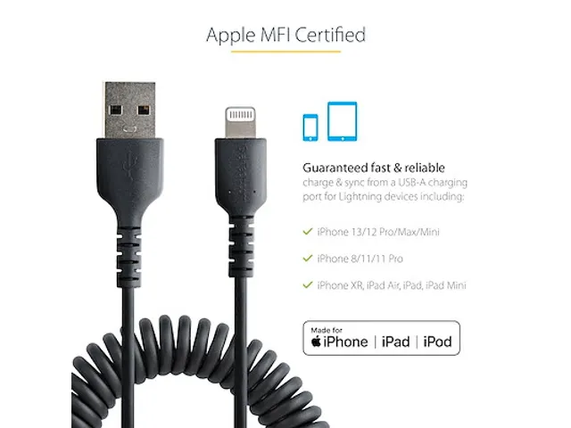 50cm USB A naar Lightning Kabel, Zwart, MFi Gecertificeerd