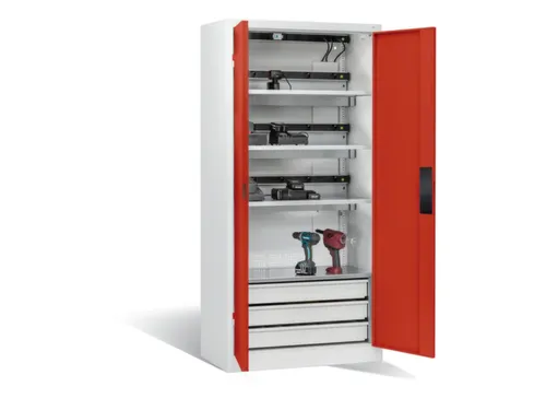 acculaadkast 1950x930x500mm 15stekkerdozen 230V ventilator fr. RAL3000