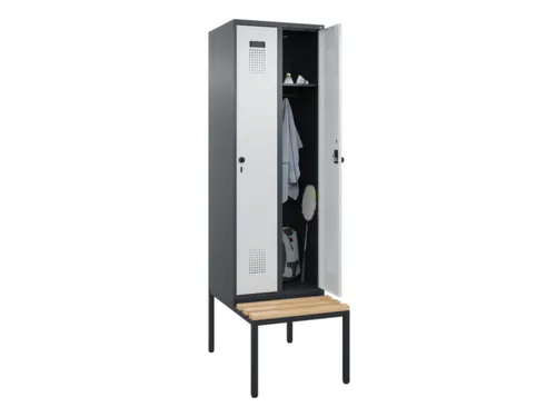 locker met bank,HxBxD 2120x600x815mm,2vak,vak B 300mm,draaigrendel