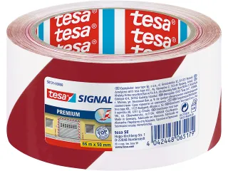 Tesa Premium waarschuwingstape rood/wit 66 m x 50 mm - 1