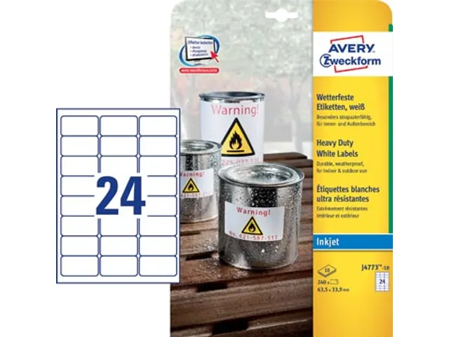 Avery Zweckform Ultra-Sterke Etiketten wit 63.5x33.9mm Wit 240 stuks