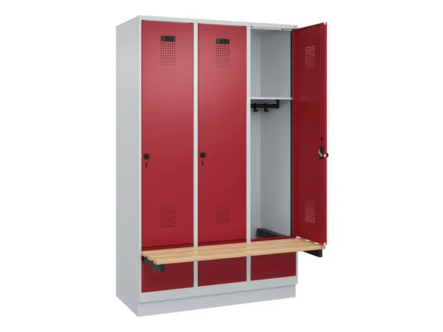 locker met bank,HxBxD 1950x1200x815mm,3vak,vak B 400mm,draaigrendel
