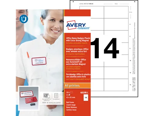 Naambadge Avery Office 43x81 10 x rood extra sterke magneet