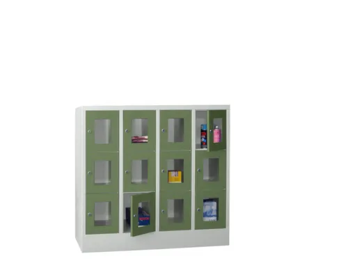 lockerkast,HxBxD 1187x1200x500mm,4x3vakken,RAL7035,front RAL6011