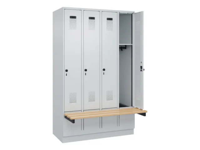 locker met bank,HxBxD 1950x1200x815mm,4vak,vak B 300mm,draaigrendel