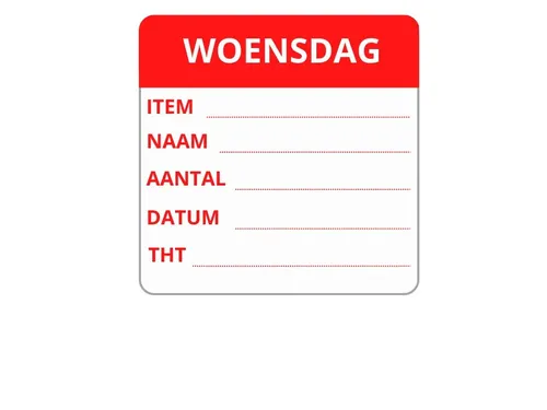 LabelLORD PL Dagetiket Woensdag 50x50mm Rood Flushlabel 250 stuks
