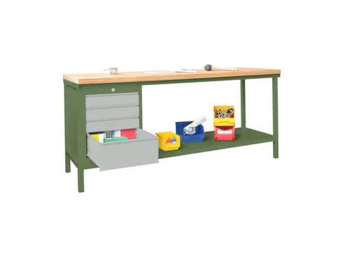werkbank,HxBxD 900x2000x700mm,onderstel/romp RAL6011,front RAL7035