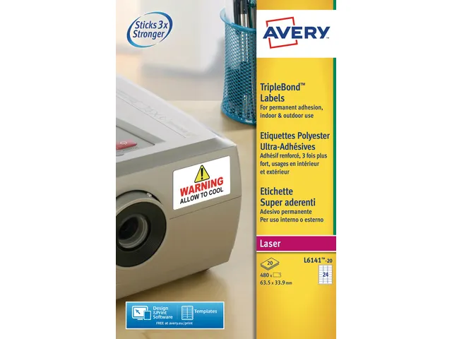 Inventaris etiket Avery 63.5x33.9mm Wit 480 stuks 20 vel