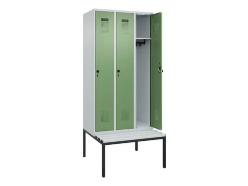 locker met bank,HxBxD 2120x900x815mm,3vak,vak B 300mm,draaigrendel