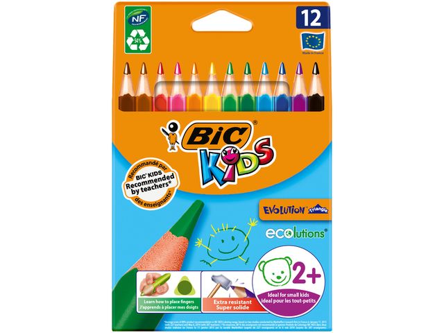 Kleurpotloden Bic Kids ecolutions Evolution Triangle etui à 12 kleure | KleurpotlodenWinkel.nl