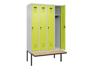 locker met bank,HxBxD 2120x1200x815mm,4vak,vak B 300mm,draaigrendel - 2