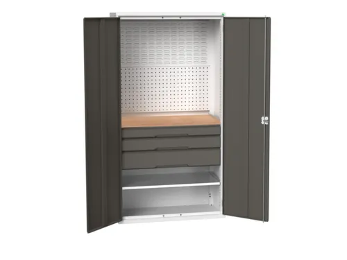 Systeemkast 2000x1050x550mm 1xlegbord 3laden RAL7035+RAL7016