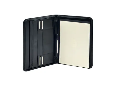 Schrijfmap A4 + Rits Leer Met Schrijfblok Zwart