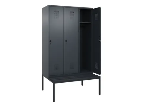 locker met bank,HxBxD 2120x1200x815mm,3vak,vak B 400mm,draaigrendel