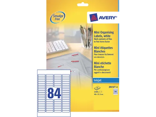 Etiket Avery J8656-25 46x11.1mm Inkjet wit 2100 stuks